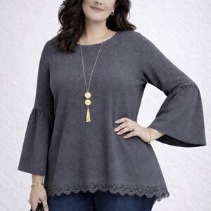 Elegant Gray Women's Top with Bell Sleeves